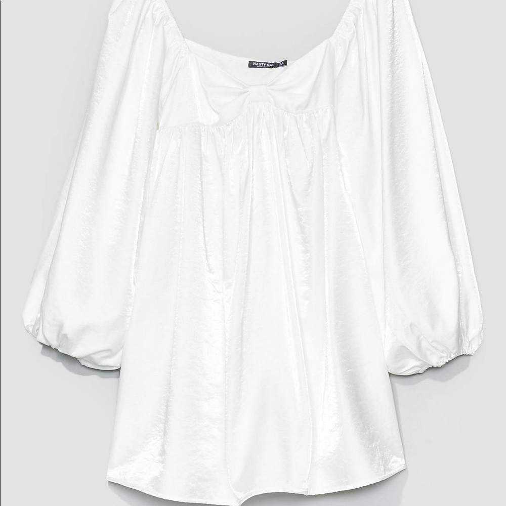 Nasty gal white taffeta balloon sleeve dress